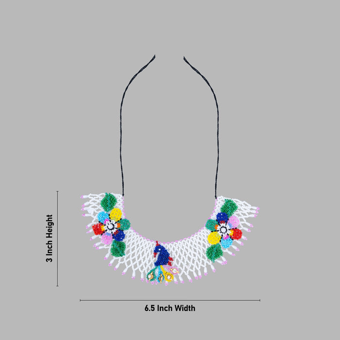 White Moti Mala - 3 x 6.5 Inches | White Pearl Mala/ Flower & Peacock Design Artificial Jewellery for Deity - Neck & Body Accessories