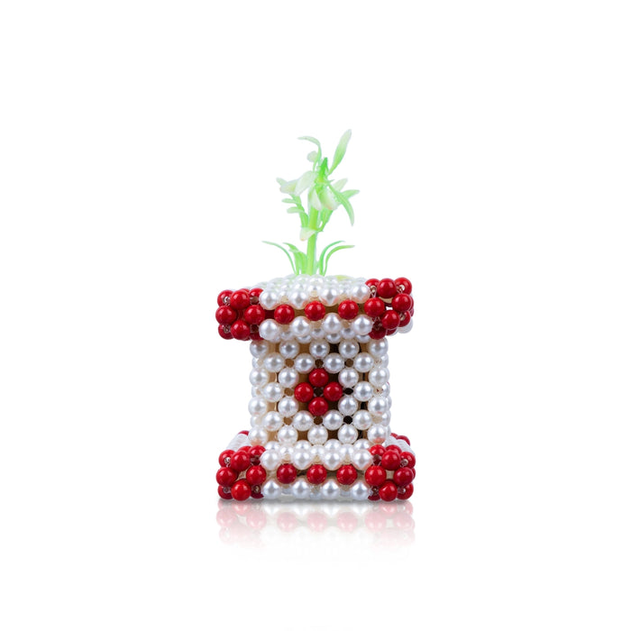 Thulasi Maadam - 4 x 2 Inches | Moti Beads Design Tulasi Vrindavan/ Decorative Tulasi Maadam for Home Decor - Table Stand Accessories