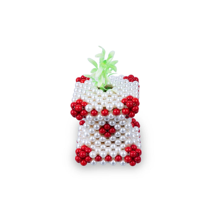 Thulasi Maadam - 4 x 2 Inches | Moti Beads Design Tulasi Vrindavan/ Decorative Tulasi Maadam for Home Decor - Table Stand Accessories