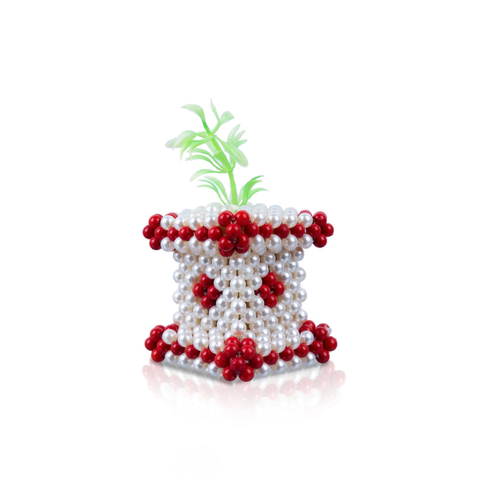 Thulasi Maadam - 4 x 2 Inches | Moti Beads Design Tulasi Vrindavan/ Decorative Tulasi Maadam for Home Decor - Table Stand Accessories