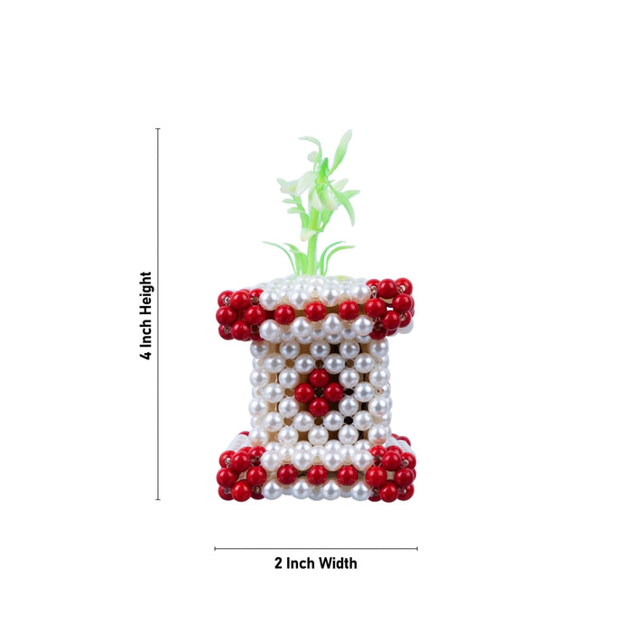 Thulasi Maadam - 4 x 2 Inches | Moti Beads Design Tulasi Vrindavan/ Decorative Tulasi Maadam for Home Decor - Table Stand Accessories
