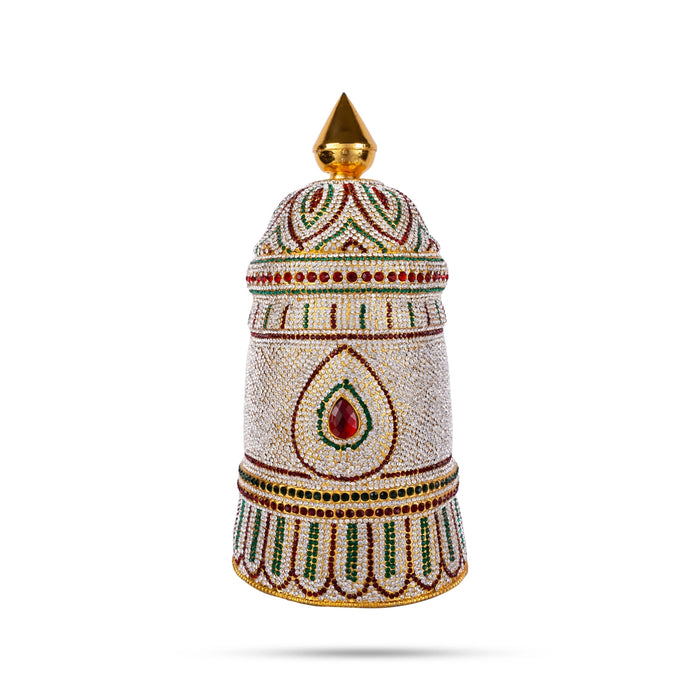 Stone Crown - 14 x 7 Inches | Kireedam/ Multicolour Stone Kiridam/ Mukut for Deity - Head & Face Accessories