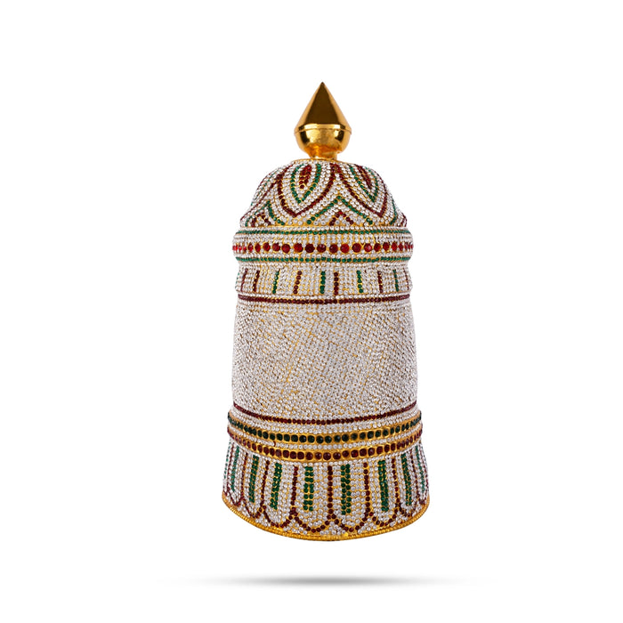 Stone Crown - 14 x 7 Inches | Kireedam/ Multicolour Stone Kiridam/ Mukut for Deity - Head & Face Accessories