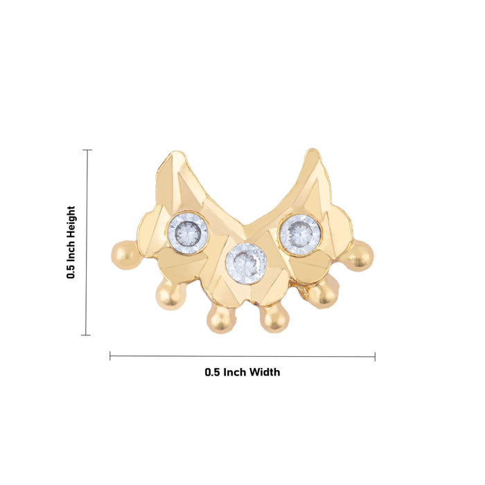 Stone Nose Pin - 0.5 x 0.5 Inch | AD Stone Design Nathu Bullaku/ Gold Polish Nose Bullaku for Deity - Head & Face Accessories