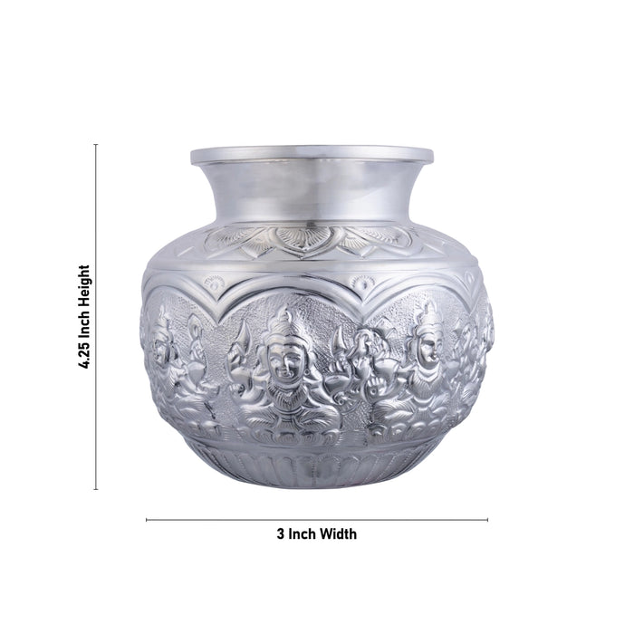 Astalakshmi Design Lota - 4.25 X 3 Inches | Silver Chombu/ Kalash/ Pooja Pot For Pooja And Temple Offerings - Kalash & Pooja Lota