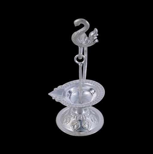 Hanging Lamp - 5 X 2.75 Inches | Silver Hanging Diya/ Thooku Vilakku For Pooja Room And Temple Lighting - Hanging Lamp