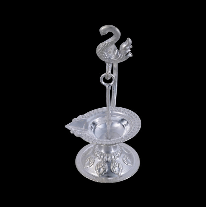 Hanging Lamp - 5 X 2.75 Inches | Silver Hanging Diya/ Thooku Vilakku For Pooja Room And Temple Lighting - Hanging Lamp
