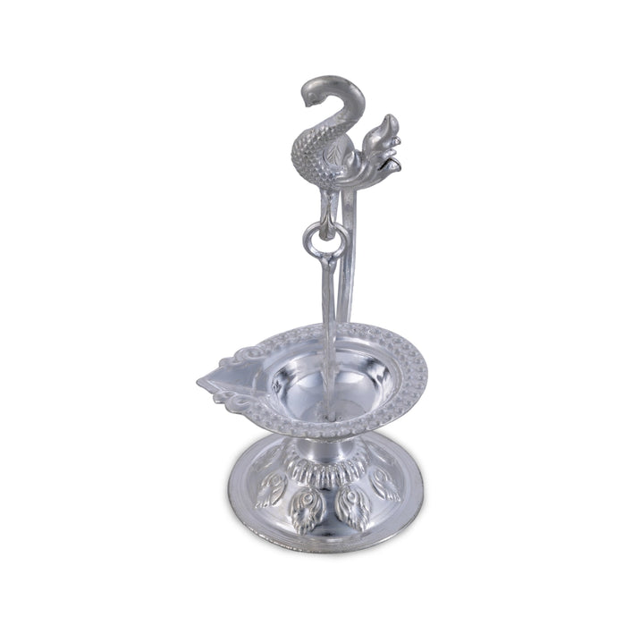 Hanging Lamp - 5 X 2.75 Inches | Silver Hanging Diya/ Thooku Vilakku For Pooja Room And Temple Lighting - Hanging Lamp