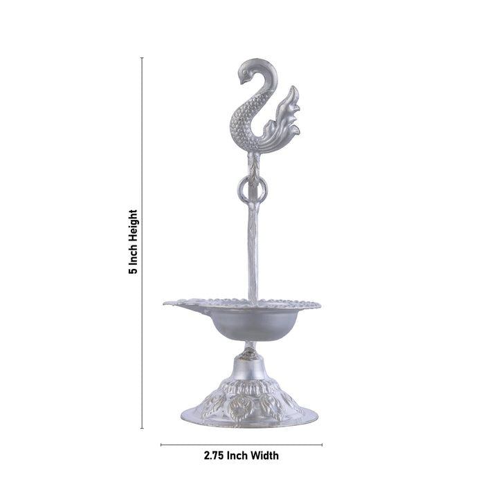 Hanging Lamp - 5 X 2.75 Inches | Silver Hanging Diya/ Thooku Vilakku For Pooja Room And Temple Lighting - Hanging Lamp