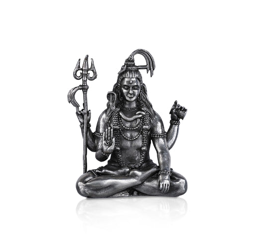 Shiva Statue - 2.25 X 1.75 Inches | Silver Idol/ Antique Polish Sitting Shiv Statue For Pooja Room - German Silver Murties