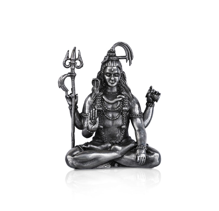 Shiva Statue - 2.25 X 1.75 Inches | Silver Idol/ Antique Polish Sitting Shiv Statue For Pooja Room - German Silver Murties
