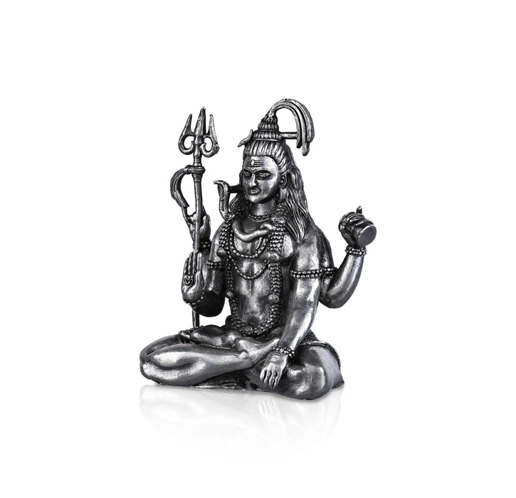 Shiva Statue - 2.25 X 1.75 Inches | Silver Idol/ Antique Polish Sitting Shiv Statue For Pooja Room - German Silver Murties