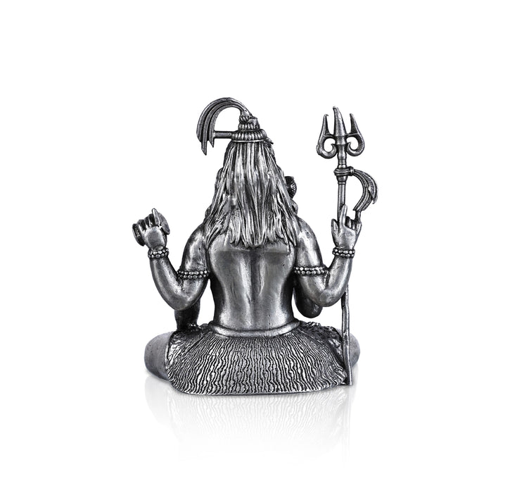 Shiva Statue - 2.25 X 1.75 Inches | Silver Idol/ Antique Polish Sitting Shiv Statue For Pooja Room - German Silver Murties