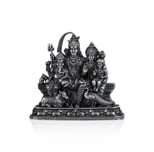 Shiv Family Murti With Base - 2.5 X 2.25 Inches | Silver Idol/ Antique Polish Shiva Family Statue For Pooja - German Silver Murties