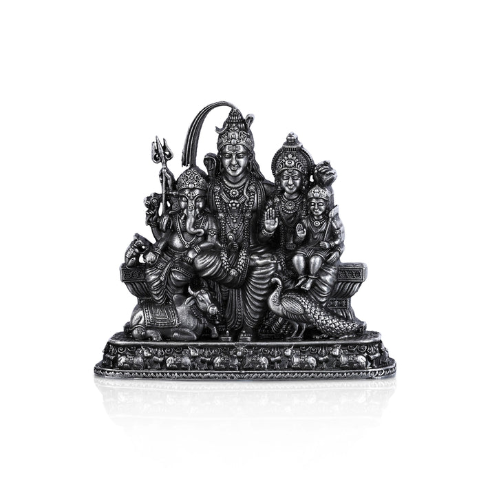 Shiv Family Murti With Base - 2.5 X 2.25 Inches | Silver Idol/ Antique Polish Shiva Family Statue For Pooja - German Silver Murties