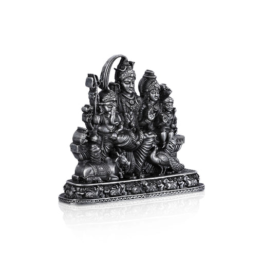 Shiv Family Murti With Base - 2.5 X 2.25 Inches | Silver Idol/ Antique Polish Shiva Family Statue For Pooja - German Silver Murties