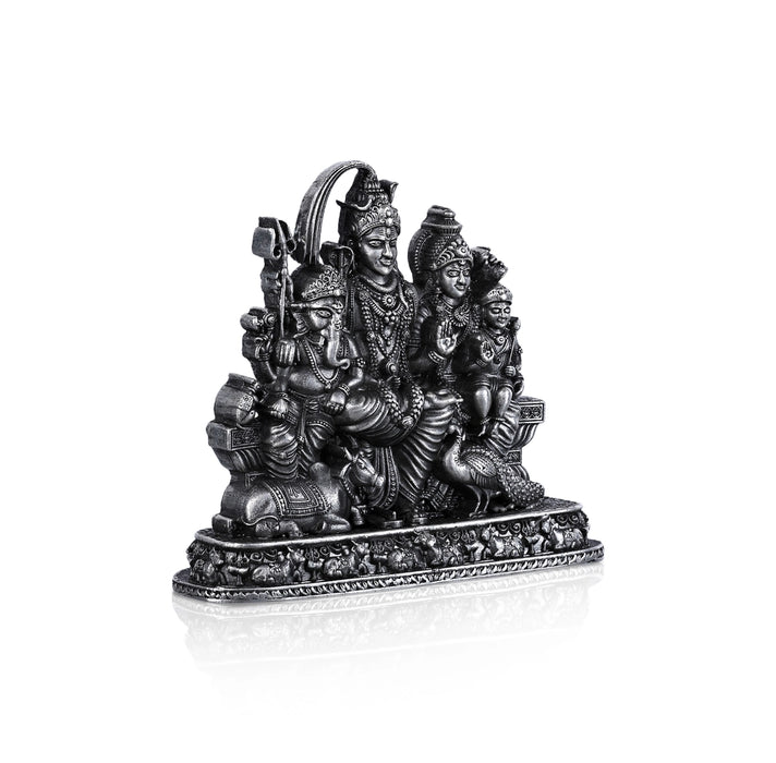 Shiv Family Murti With Base - 2.5 X 2.25 Inches | Silver Idol/ Antique Polish Shiva Family Statue For Pooja - German Silver Murties