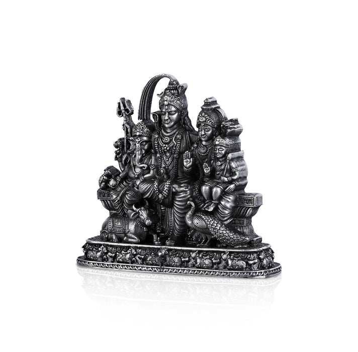 Shiv Family Murti With Base - 2.5 X 2.25 Inches | Silver Idol/ Antique Polish Shiva Family Statue For Pooja - German Silver Murties