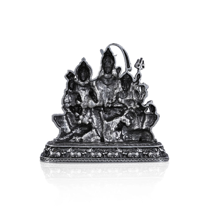 Shiv Family Murti With Base - 2.5 X 2.25 Inches | Silver Idol/ Antique Polish Shiva Family Statue For Pooja - German Silver Murties