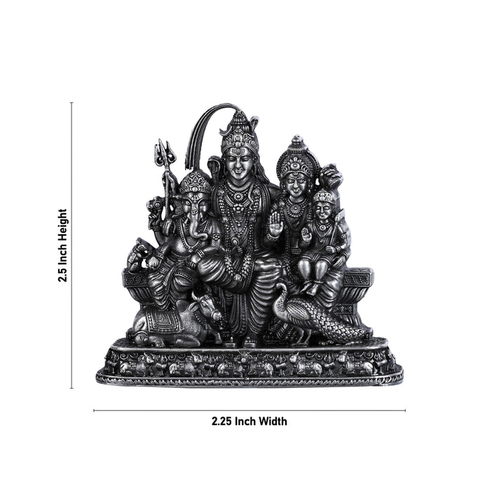 Shiv Family Murti With Base - 2.5 X 2.25 Inches | Silver Idol/ Antique Polish Shiva Family Statue For Pooja - German Silver Murties