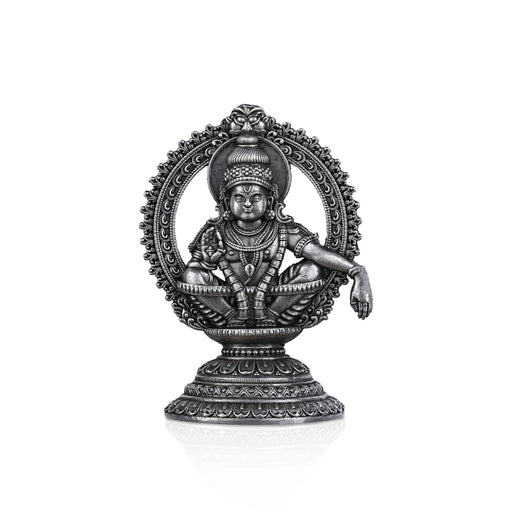 Ayyappan Statue With Arch - 2.5 X 1.5 Inches | Silver Idol/ Antique Polish Ayyappa Idol For Sabarimala Pooja - German Silver Murties