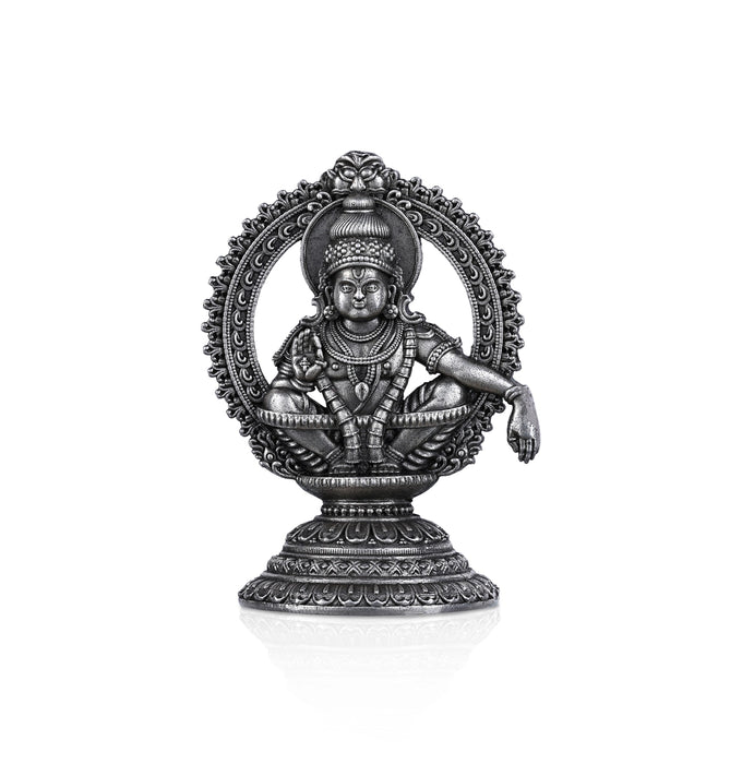 Ayyappan Statue With Arch - 2.5 X 1.5 Inches | Silver Idol/ Antique Polish Ayyappa Idol For Sabarimala Pooja - German Silver Murties