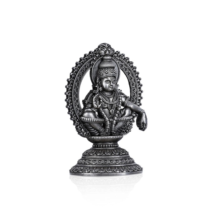 Ayyappan Statue With Arch - 2.5 X 1.5 Inches | Silver Idol/ Antique Polish Ayyappa Idol For Sabarimala Pooja - German Silver Murties