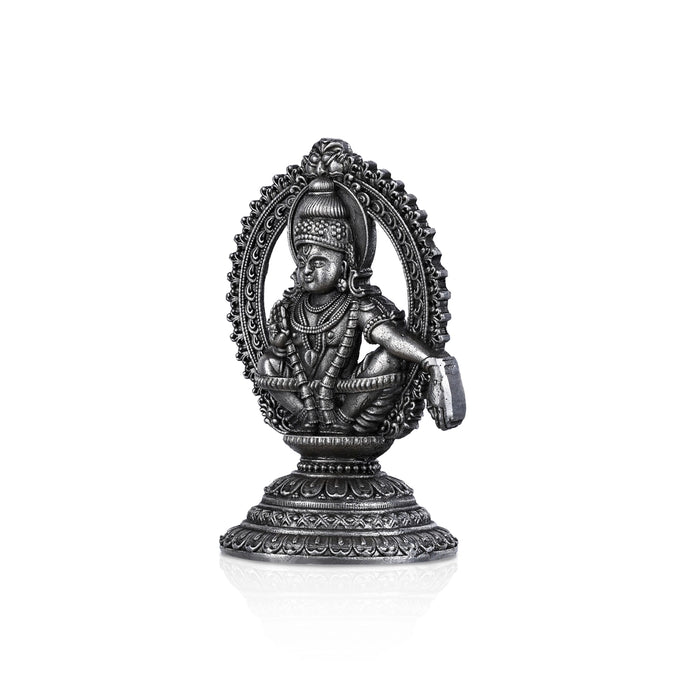 Ayyappan Statue With Arch - 2.5 X 1.5 Inches | Silver Idol/ Antique Polish Ayyappa Idol For Sabarimala Pooja - German Silver Murties