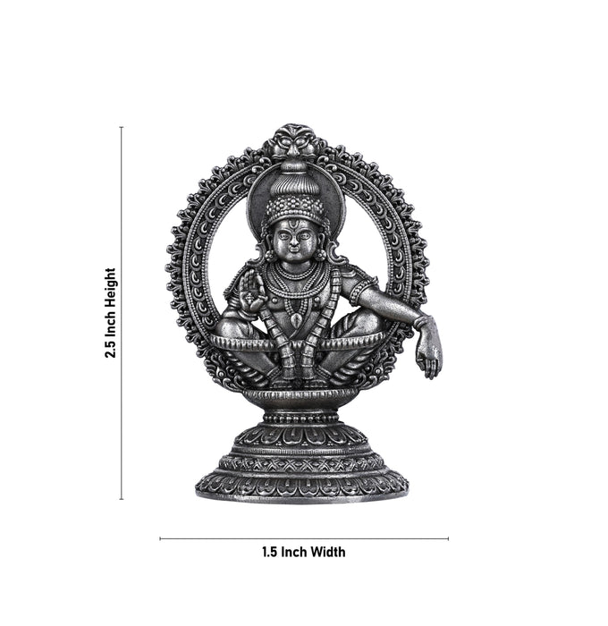 Ayyappan Statue With Arch - 2.5 X 1.5 Inches | Silver Idol/ Antique Polish Ayyappa Idol For Sabarimala Pooja - German Silver Murties