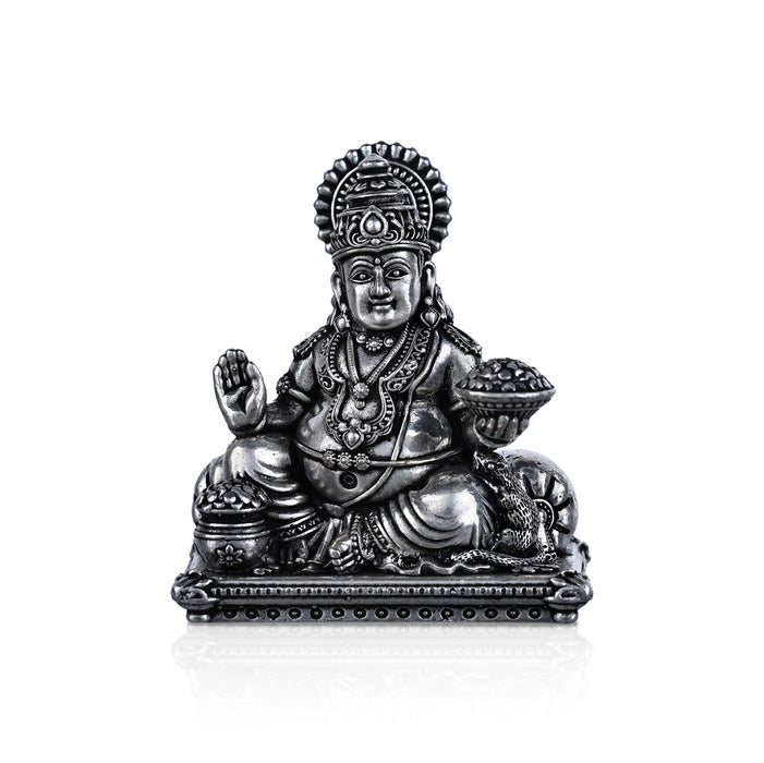 Kuber Statue Sitting On Sinhasan - 2 X 1.5 Inches | Silver Idol/ Antique Polish Kubera Statue For Wealth Pooja - German Silver Murties