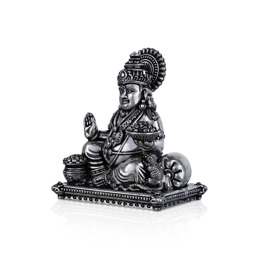 Kuber Statue Sitting On Sinhasan - 2 X 1.5 Inches | Silver Idol/ Antique Polish Kubera Statue For Wealth Pooja - German Silver Murties