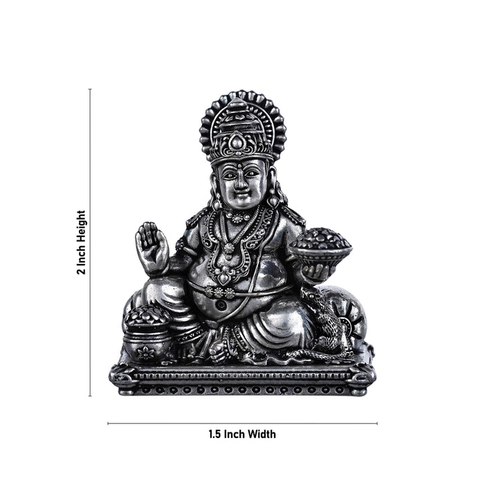 Kuber Statue Sitting On Sinhasan - 2 X 1.5 Inches | Silver Idol/ Antique Polish Kubera Statue For Wealth Pooja - German Silver Murties