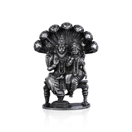 Lakshmi Narasimha Swamy Vigraham With Sheshnag- 2.5 X 2 Inches | Silver Idol/Antique Polish Laxmi Narasimha Idol - German Silver Murties