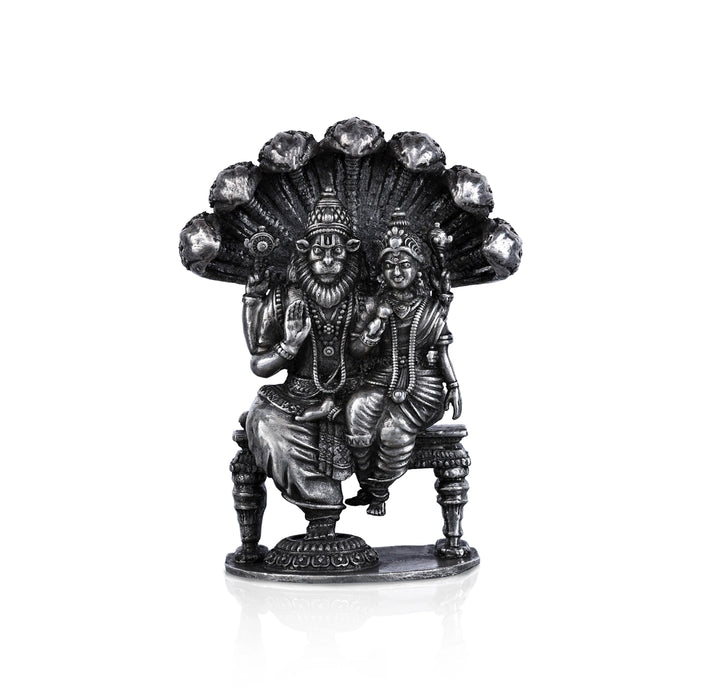 Lakshmi Narasimha Swamy Vigraham With Sheshnag- 2.5 X 2 Inches | Silver Idol/Antique Polish Laxmi Narasimha Idol - German Silver Murties
