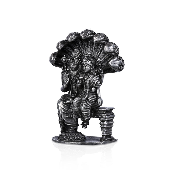 Lakshmi Narasimha Swamy Vigraham With Sheshnag- 2.5 X 2 Inches | Silver Idol/Antique Polish Laxmi Narasimha Idol - German Silver Murties