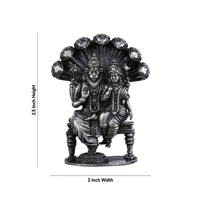 Lakshmi Narasimha Swamy Vigraham With Sheshnag- 2.5 X 2 Inches | Silver Idol/Antique Polish Laxmi Narasimha Idol - German Silver Murties