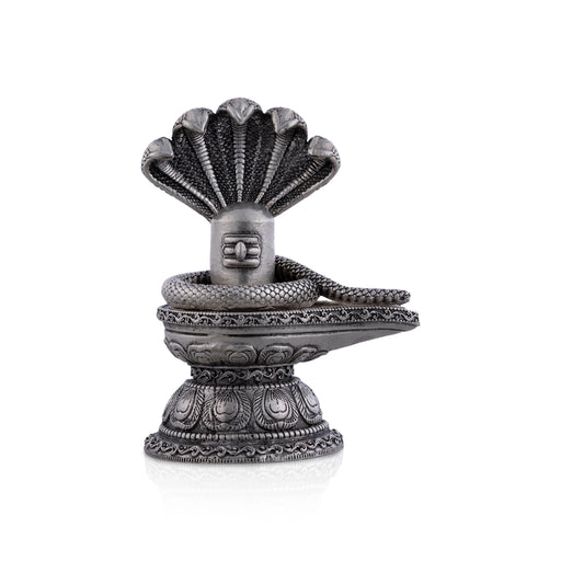 Shiv Ling Murti With Naagam - 2.5 X 2 Inches | Silver Idol/ Antique Polish Shiva Lingam Statue For Worship - German Silver Murties