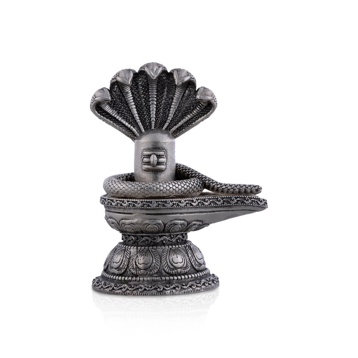 Shiv Ling Murti With Naagam - 2.5 X 2 Inches | Silver Idol/ Antique Polish Shiva Lingam Statue For Worship - German Silver Murties