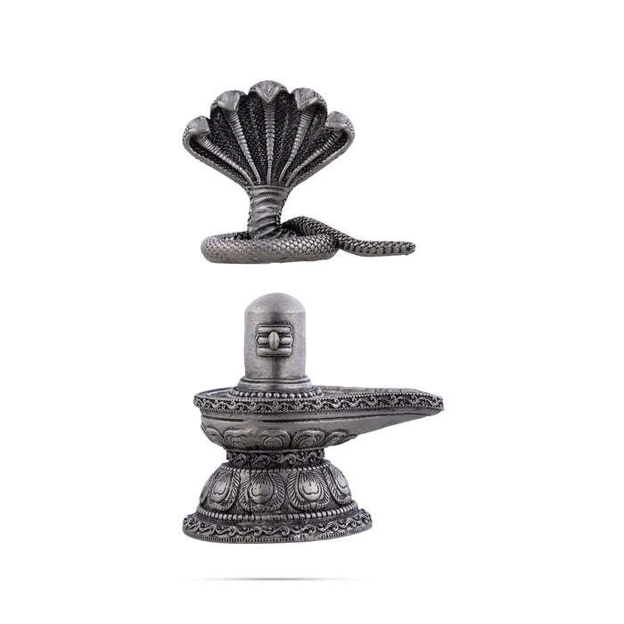 Shiv Ling Murti With Naagam - 2.5 X 2 Inches | Silver Idol/ Antique Polish Shiva Lingam Statue For Worship - German Silver Murties