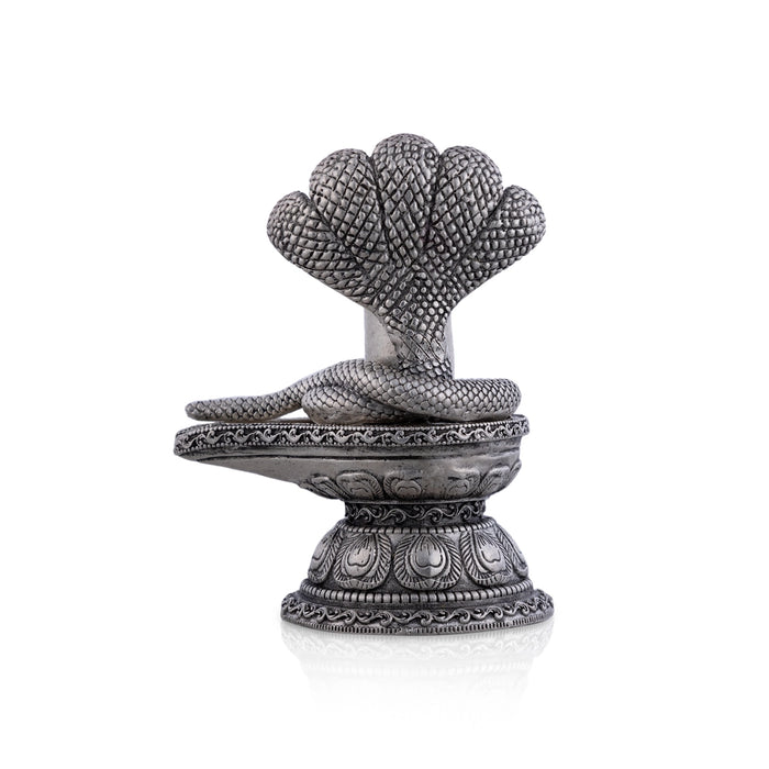 Shiv Ling Murti With Naagam - 2.5 X 2 Inches | Silver Idol/ Antique Polish Shiva Lingam Statue For Worship - German Silver Murties