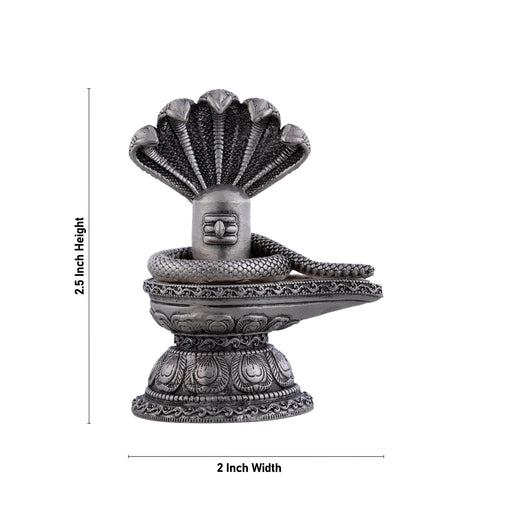 Shiv Ling Murti With Naagam - 2.5 X 2 Inches | Silver Idol/ Antique Polish Shiva Lingam Statue For Worship - German Silver Murties