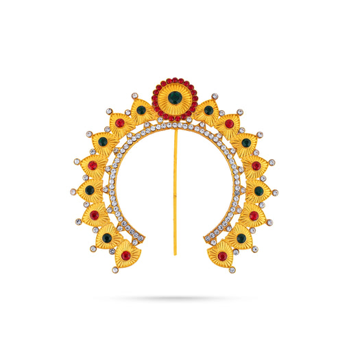 Gold Polish Hair Arch - 4 X 4.5 Inch | Multicolour Stone Jewellery/ Hair Accessory/ Artificial Jewelry For Deity - Head & Face Accessories