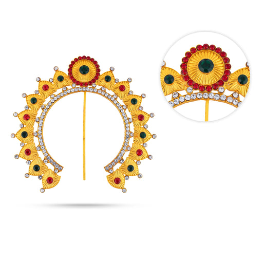 Gold Polish Hair Arch - 4 X 4.5 Inch | Multicolour Stone Jewellery/ Hair Accessory/ Artificial Jewelry For Deity - Head & Face Accessories