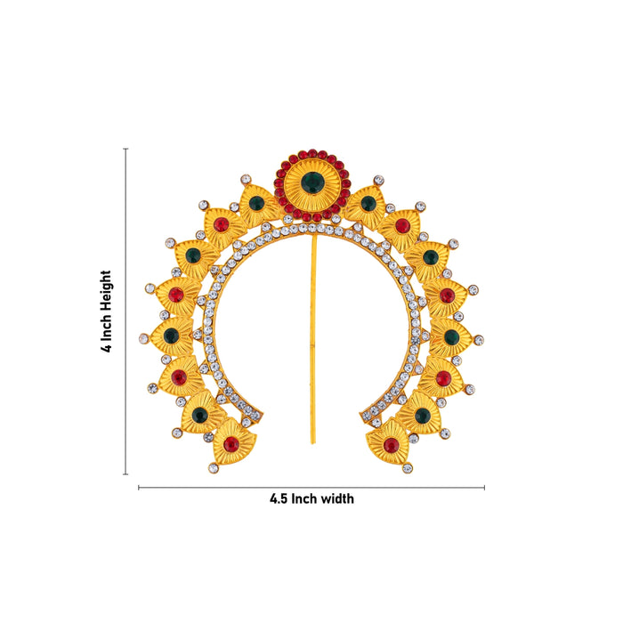 Gold Polish Hair Arch - 4 X 4.5 Inch | Multicolour Stone Jewellery/ Hair Accessory/ Artificial Jewelry For Deity - Head & Face Accessories