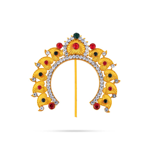 Gold Polish Hair Arch- 2.75 X 3 Inch | Multicolour Stone Jewellery/ Hair Accessory/ Artificial Jewelry For Deity - Head & Face Accessories