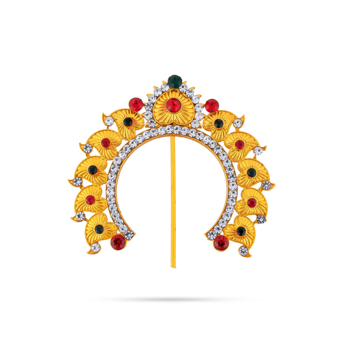 Gold Polish Hair Arch- 2.75 X 3 Inch | Multicolour Stone Jewellery/ Hair Accessory/ Artificial Jewelry For Deity - Head & Face Accessories