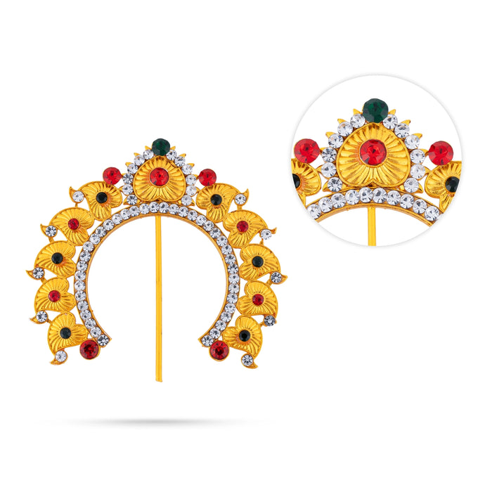 Gold Polish Hair Arch- 2.75 X 3 Inch | Multicolour Stone Jewellery/ Hair Accessory/ Artificial Jewelry For Deity - Head & Face Accessories