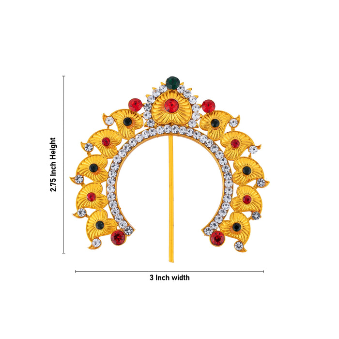 Gold Polish Hair Arch- 2.75 X 3 Inch | Multicolour Stone Jewellery/ Hair Accessory/ Artificial Jewelry For Deity - Head & Face Accessories