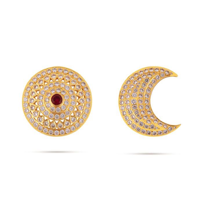 Stone Sun And Moon Pair - 2.25 x 1 Inches | Hair Accessories/ Multicolour Stone Jewellery/ Sun Moon for Deity