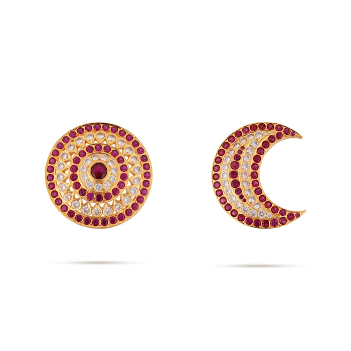 Stone Sun And Moon Pair - 2.25 x 1 Inches | Hair Accessories/ Multicolour Stone Jewellery/ Sun Moon for Deity